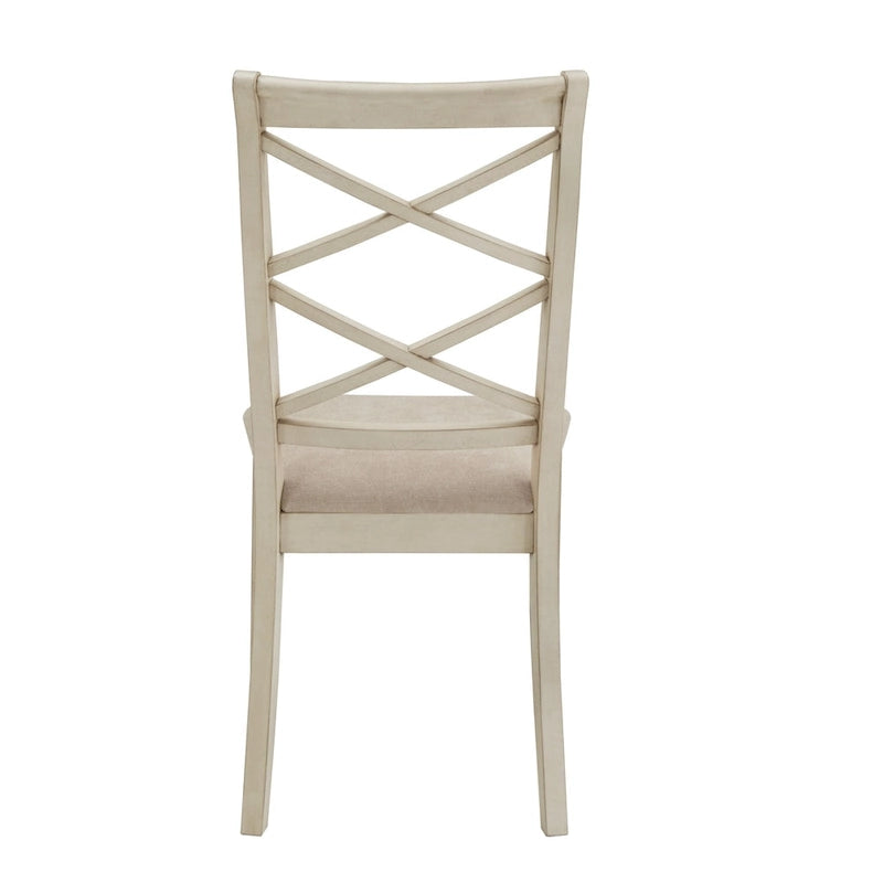 Chaise de salle à manger antique rembourrée à dossier croisé blanc avec cadre en bois