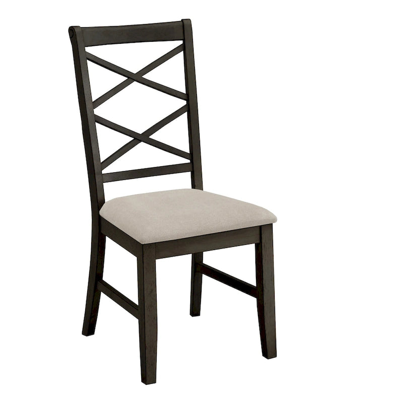 Chaise de salle à manger antique rembourrée à dossier croisé blanc avec cadre en bois