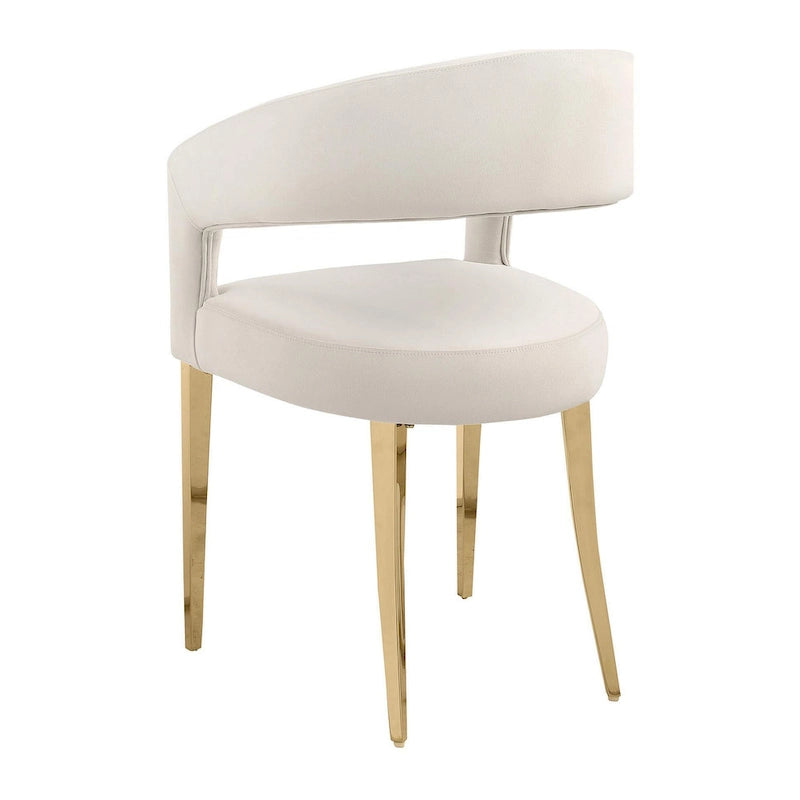 Fauteuil de salle à manger à dossier ouvert incurvé avec pieds dorés champagne et revêtement en tissu blanc