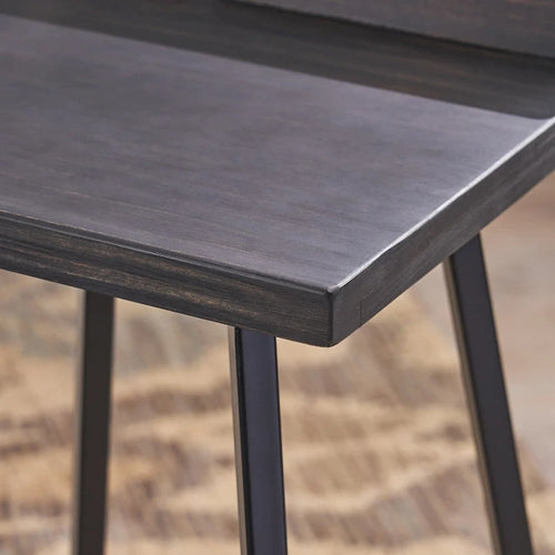 Tabouret de bar en bois d'acacia avec pieds en fer et dossier bas, marron et gris