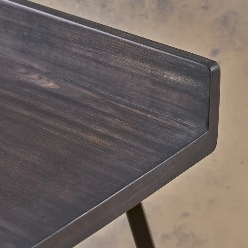 Tabouret de bar en bois d'acacia avec pieds en fer et dossier bas, marron et gris