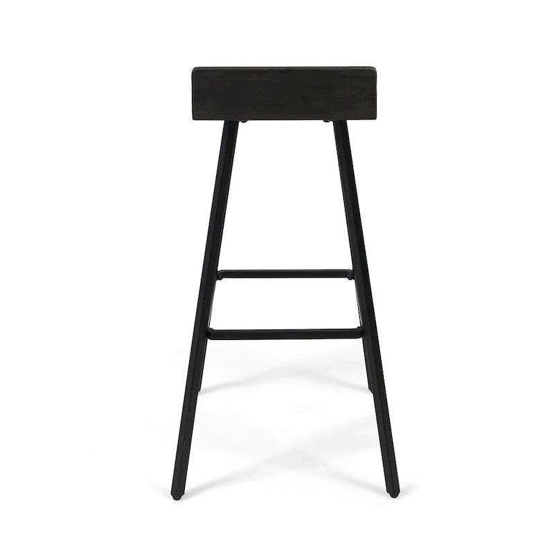 Tabouret de bar en bois d'acacia avec pieds en fer et dossier bas, marron et gris