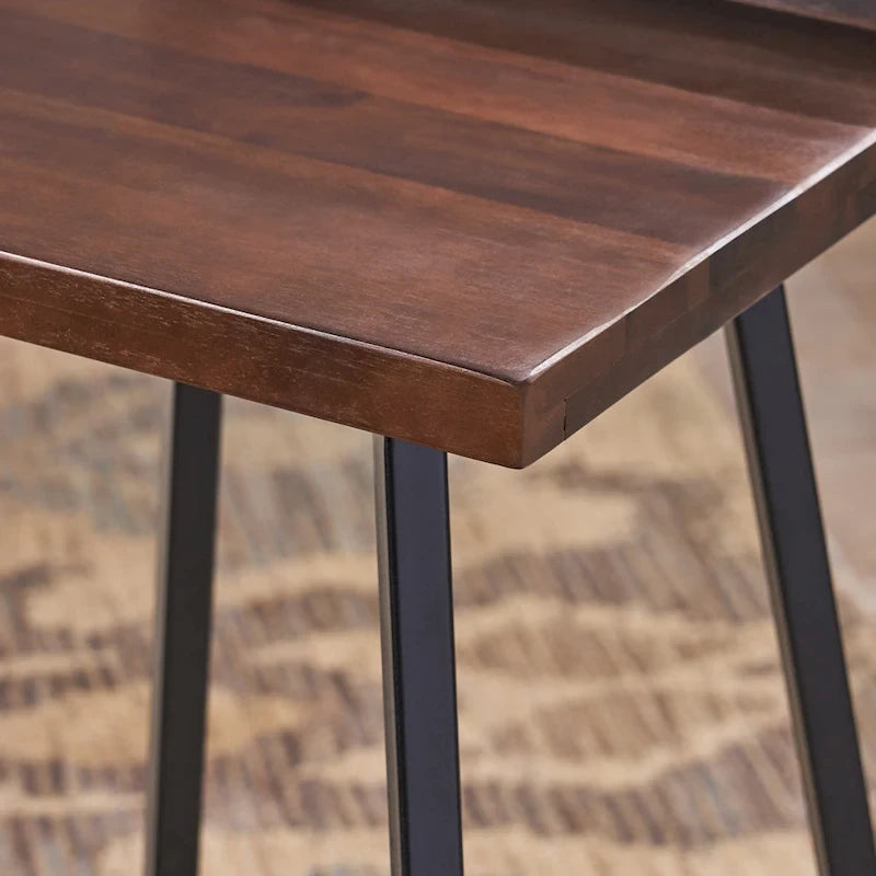 Tabouret de bar en bois d'acacia avec pieds en fer et dossier bas, marron et gris