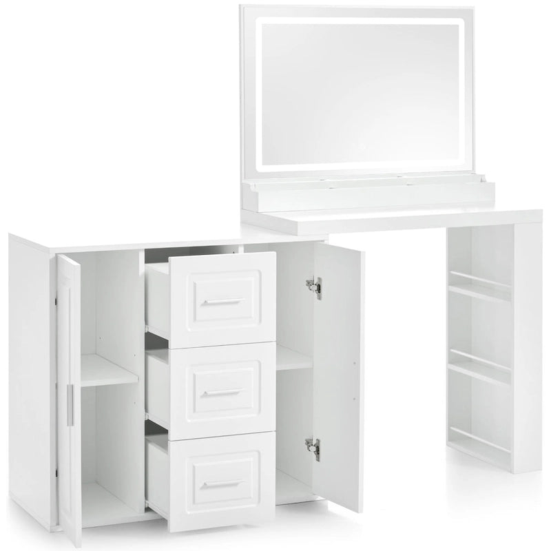 Coiffeuse blanche avec miroir lumineux Tiroirs Armoires Étagères de rangement