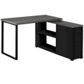 Bureau d'ordinateur d'angle en bois gris et noir avec tiroirs et cadre en métal