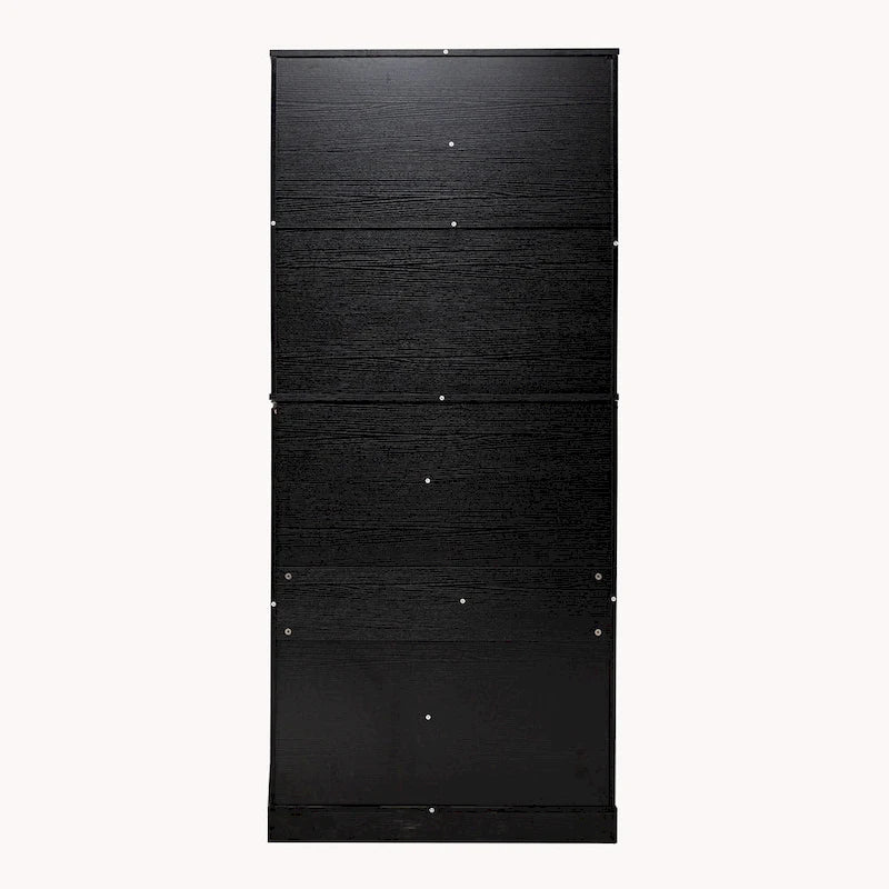 Grand garde-manger de cuisine autoportant noir avec tiroirs et étagères de porte réglables
