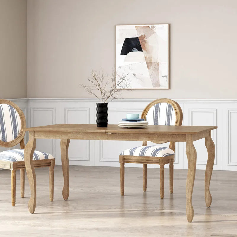 Table à manger extensible Pieds cabrioles Bois brun naturel brossé