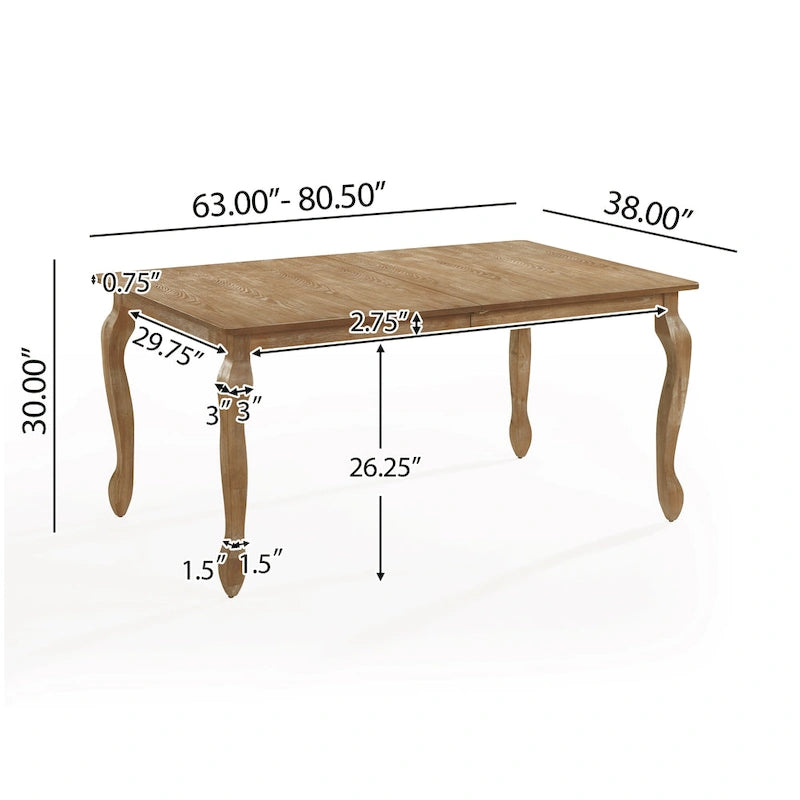 Table à manger extensible Pieds cabrioles Bois brun naturel brossé