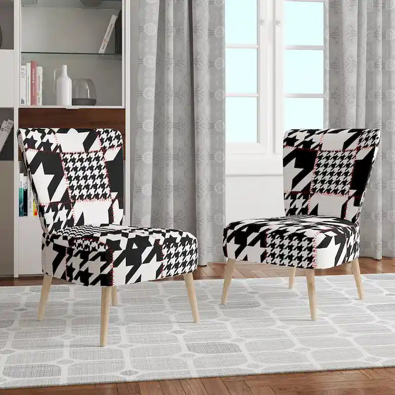 Fauteuil d'appoint moderniste en tissu pied-de-poule noir et blanc