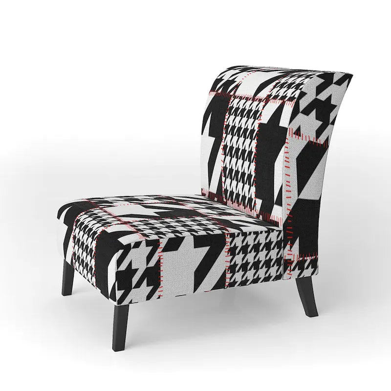 Fauteuil d'appoint moderniste en tissu pied-de-poule noir et blanc