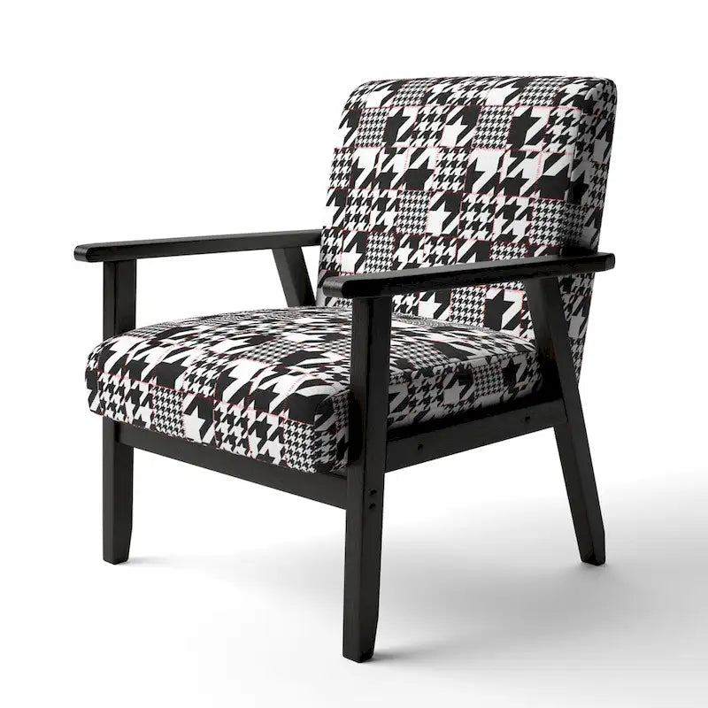 Fauteuil d'appoint moderniste en tissu pied-de-poule noir et blanc