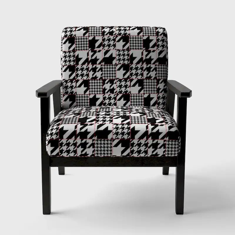 Fauteuil d'appoint moderniste en tissu pied-de-poule noir et blanc