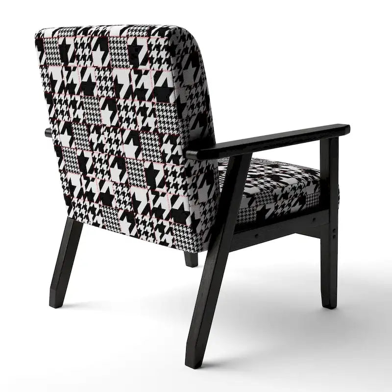 Fauteuil d'appoint moderniste en tissu pied-de-poule noir et blanc