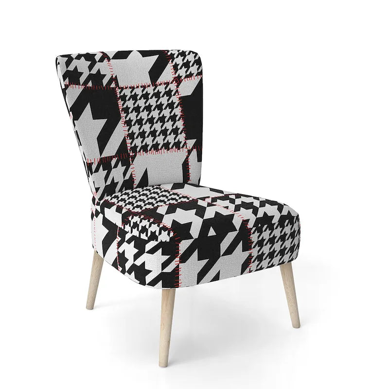 Fauteuil d'appoint moderniste en tissu pied-de-poule noir et blanc