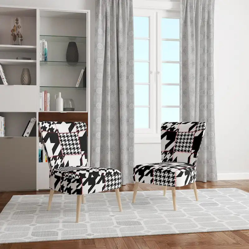 Fauteuil d'appoint moderniste en tissu pied-de-poule noir et blanc
