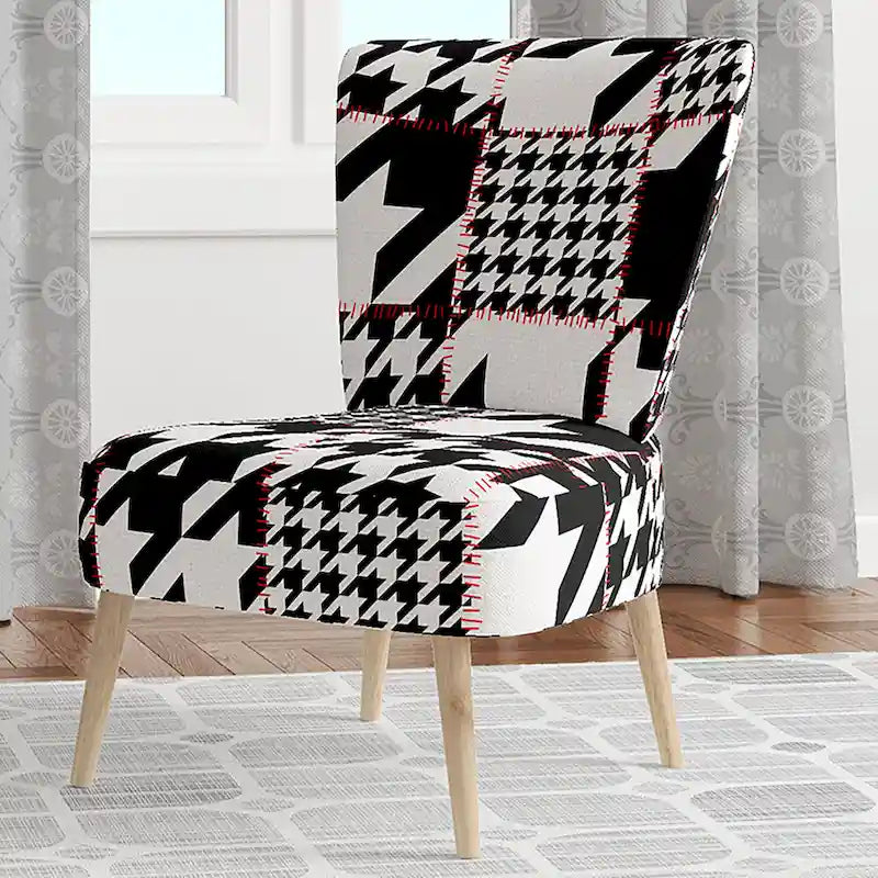 Fauteuil d'appoint moderniste en tissu pied-de-poule noir et blanc