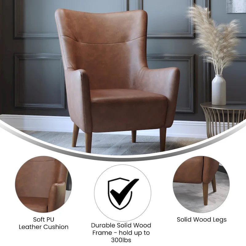 Fauteuil d'appoint moderne Wingback, assise en mousse rembourrée douce, pieds en bois, multicolore