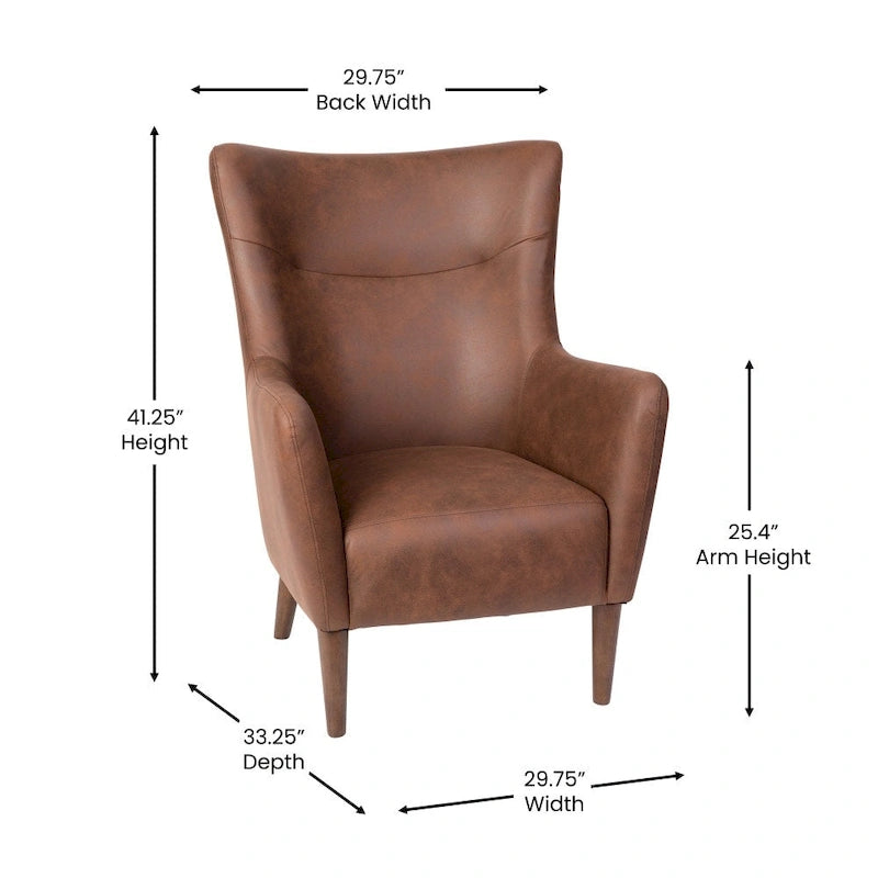Fauteuil d'appoint moderne Wingback, assise en mousse rembourrée douce, pieds en bois, multicolore