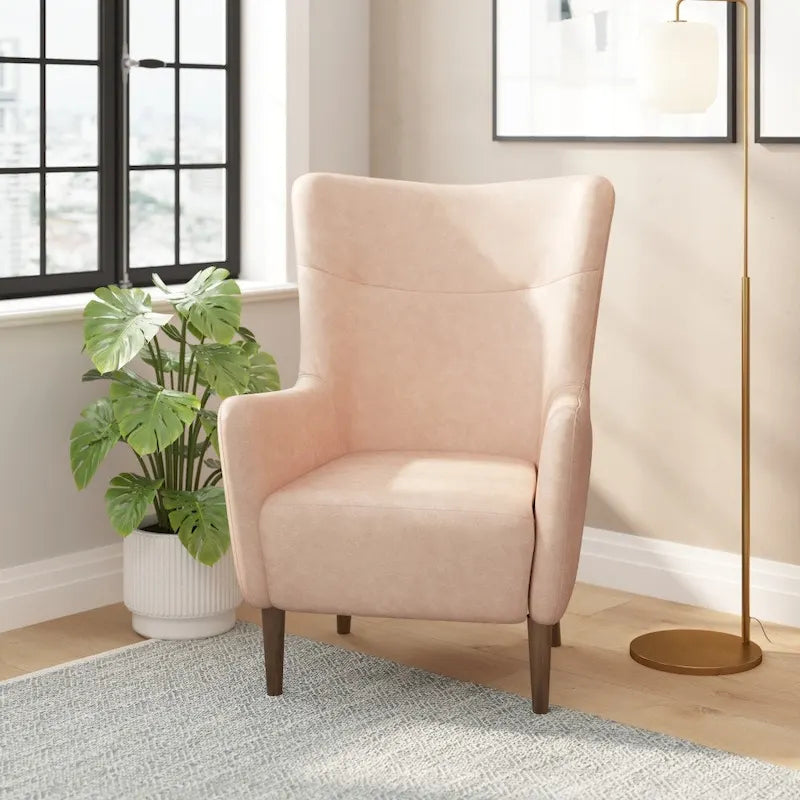 Fauteuil d'appoint moderne Wingback, assise en mousse rembourrée douce, pieds en bois, multicolore