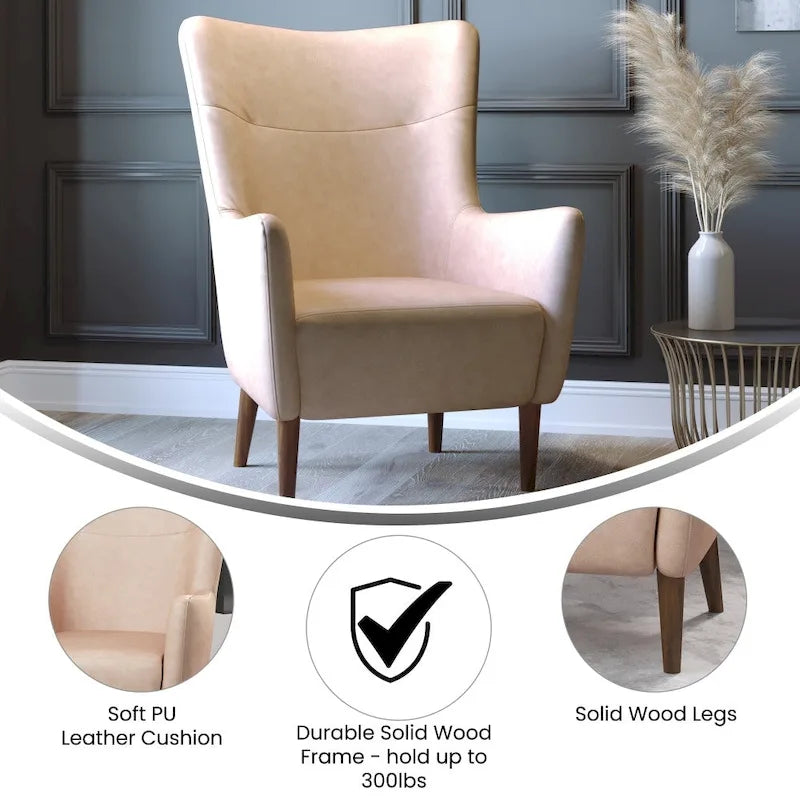 Fauteuil d'appoint moderne Wingback, assise en mousse rembourrée douce, pieds en bois, multicolore