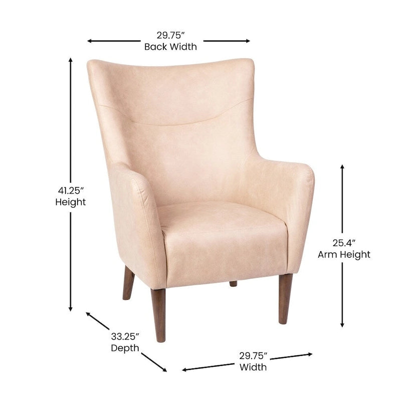 Fauteuil d'appoint moderne Wingback, assise en mousse rembourrée douce, pieds en bois, multicolore