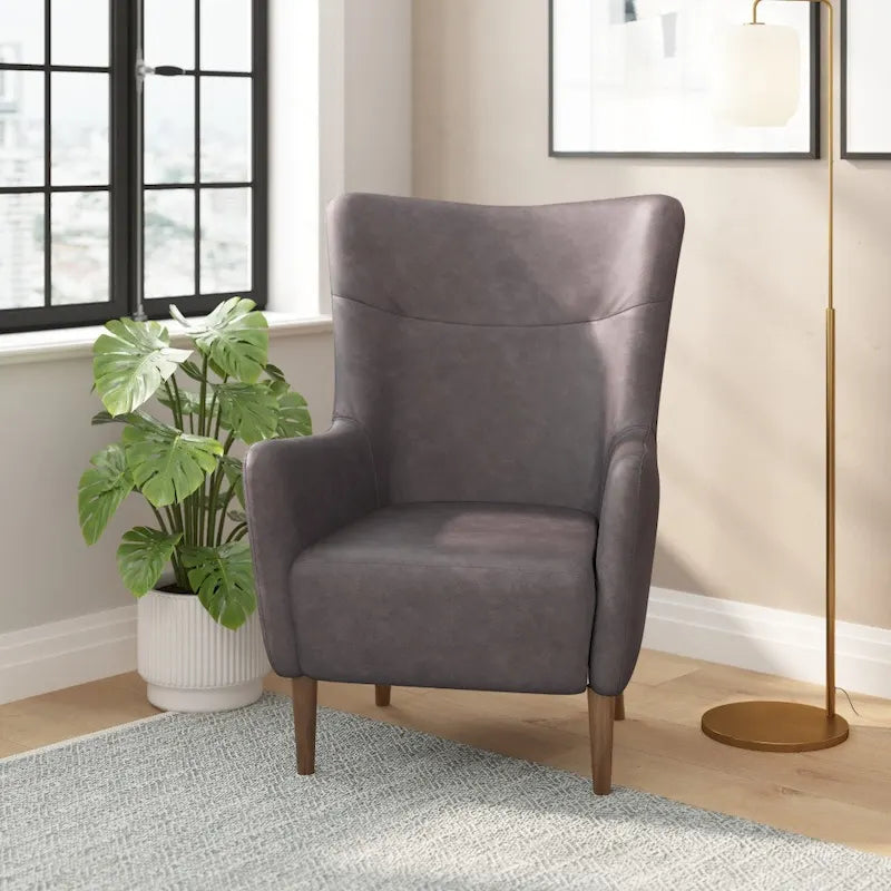 Fauteuil d'appoint moderne Wingback, assise en mousse rembourrée douce, pieds en bois, multicolore