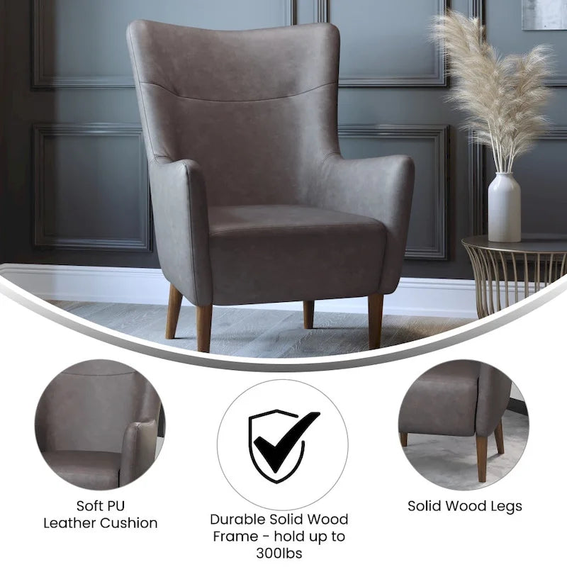 Fauteuil d'appoint moderne Wingback, assise en mousse rembourrée douce, pieds en bois, multicolore