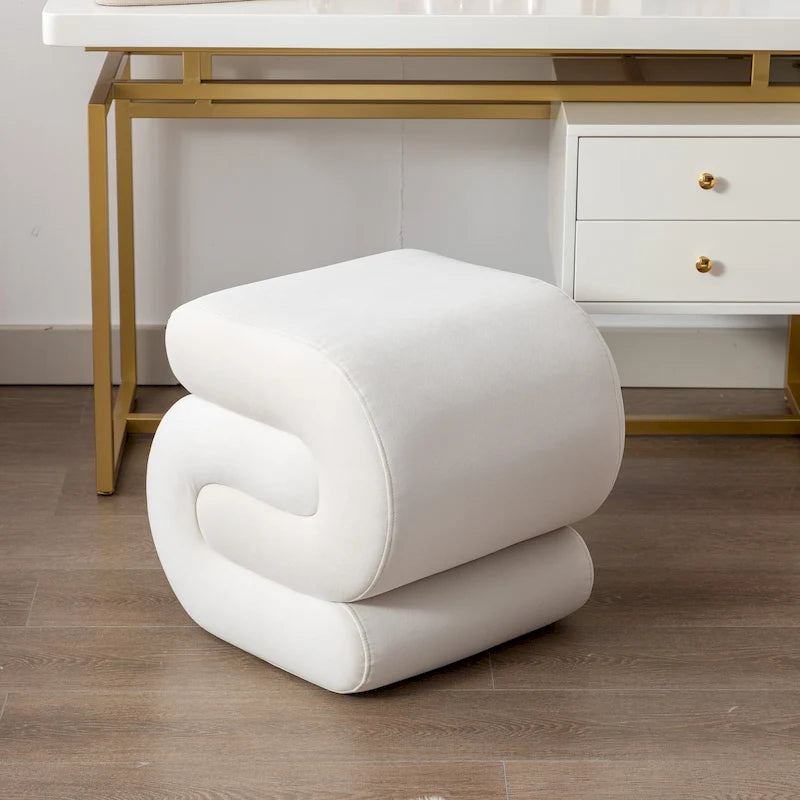 Repose-pieds ottoman en velours rembourré en forme de S, marron café