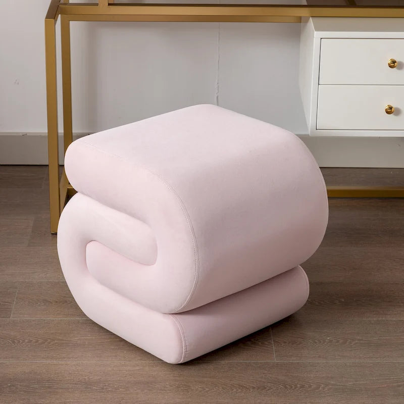 Repose-pieds ottoman en velours rembourré en forme de S, marron café