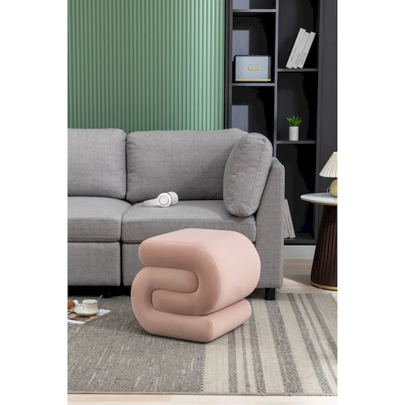 Repose-pieds ottoman en velours rembourré en forme de S, marron café