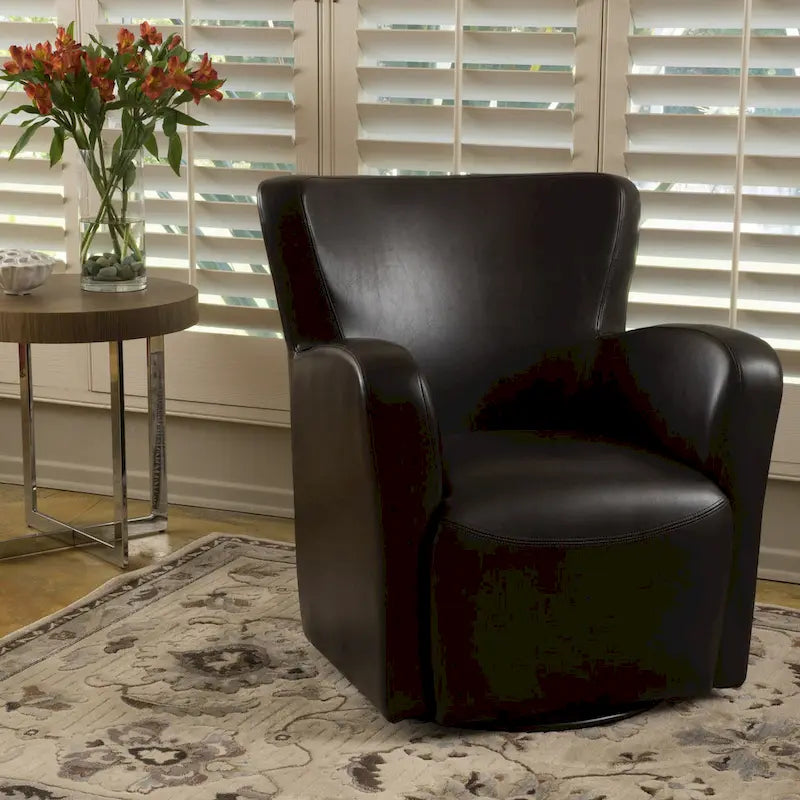 Fauteuil club en cuir reconstitué avec base pivotante et finition expresso