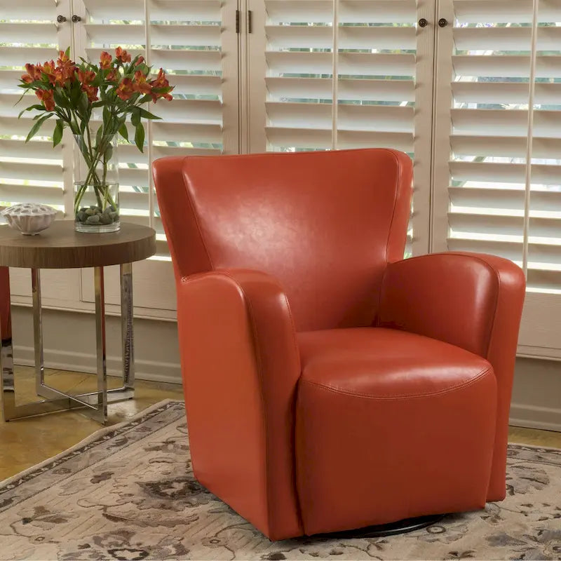 Fauteuil club en cuir reconstitué avec base pivotante et finition expresso
