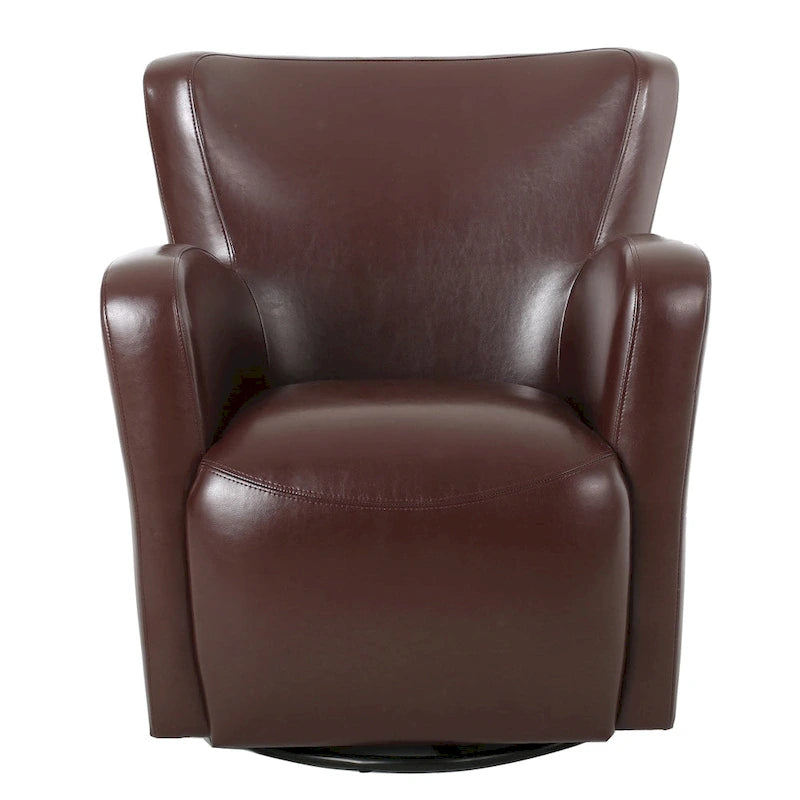 Fauteuil club en cuir reconstitué avec base pivotante et finition expresso