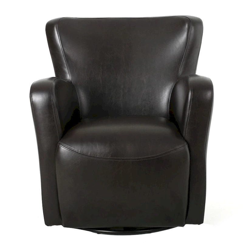 Fauteuil club en cuir reconstitué avec base pivotante et finition expresso
