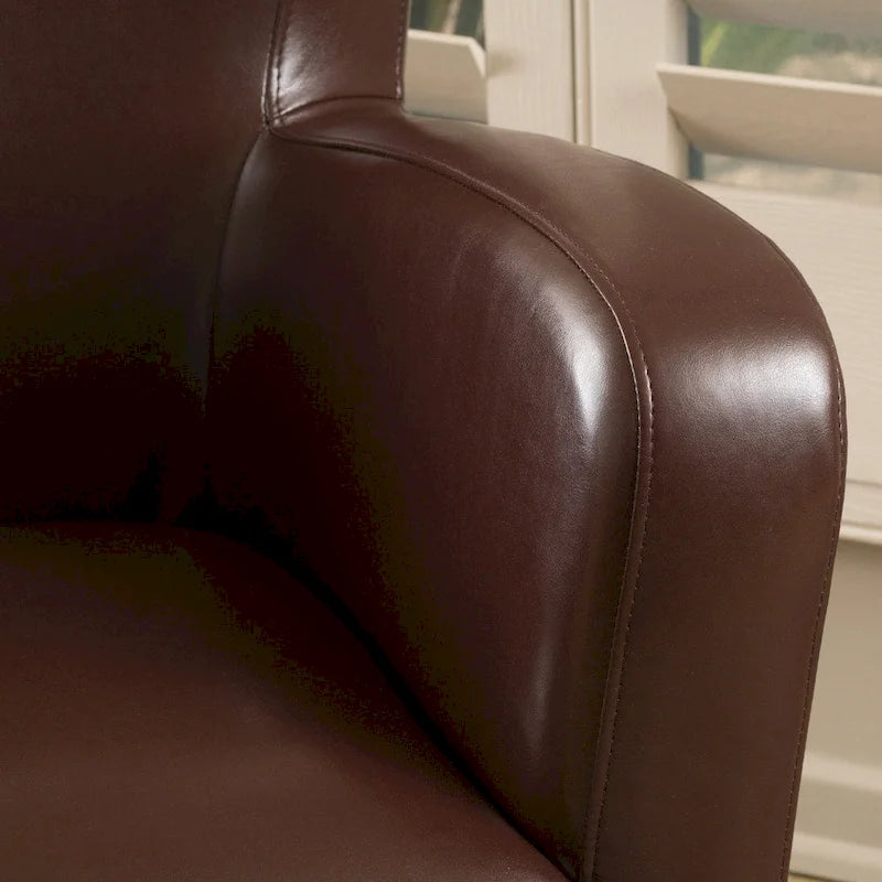 Fauteuil club en cuir reconstitué avec base pivotante et finition expresso