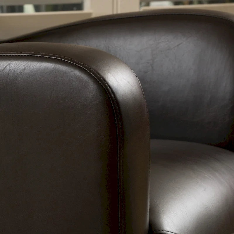 Fauteuil club en cuir reconstitué avec base pivotante et finition expresso