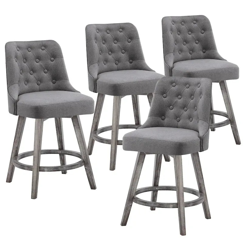 Tabouret de bar pivotant capitonné avec pieds aspect bois en lin gris foncé