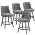 Tabouret de bar pivotant capitonné avec pieds aspect bois en lin gris foncé