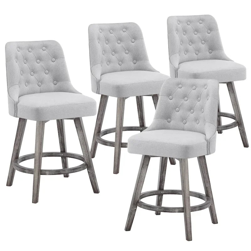 Tabouret de bar pivotant capitonné avec pieds aspect bois en lin gris foncé