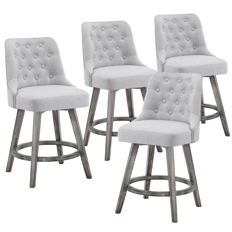 Tabouret de bar pivotant capitonné avec pieds aspect bois en lin gris foncé