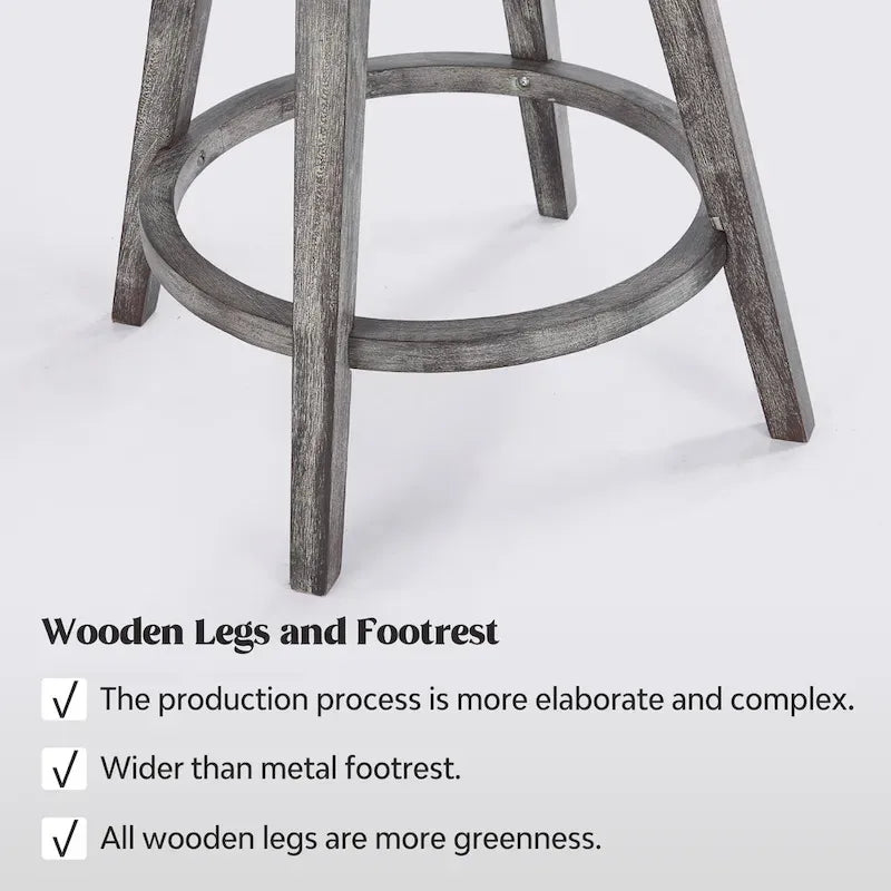 Tabouret de bar pivotant capitonné avec pieds aspect bois en lin gris foncé