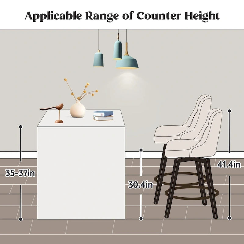 Tabouret de bar pivotant capitonné avec pieds aspect bois en lin gris foncé