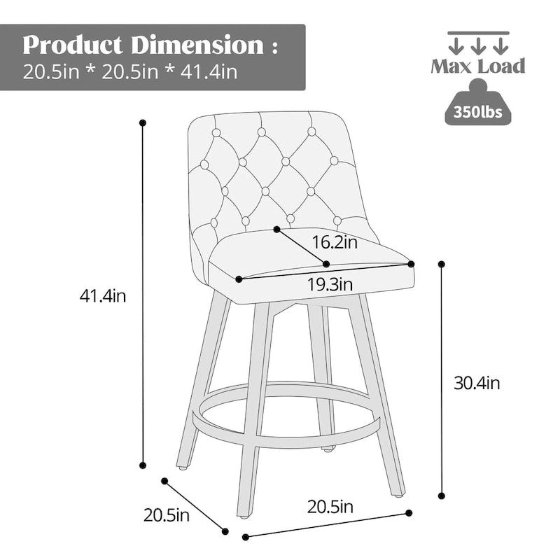 Tabouret de bar pivotant capitonné avec pieds aspect bois en lin gris foncé