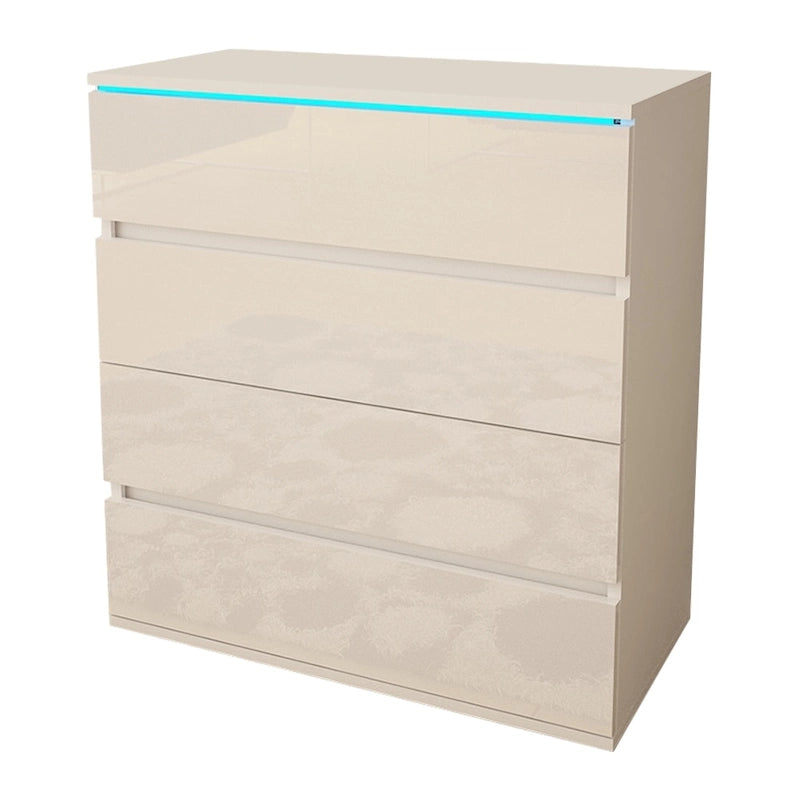 Commode 4 tiroirs laquée brillante avec éclairage LED Noir Gris Blanc