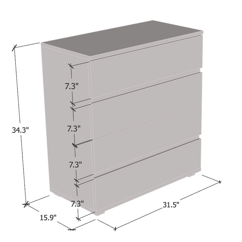 Commode 4 tiroirs laquée brillante avec éclairage LED Noir Gris Blanc