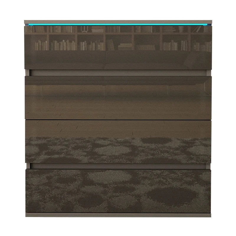 Commode 4 tiroirs laquée brillante avec éclairage LED Noir Gris Blanc