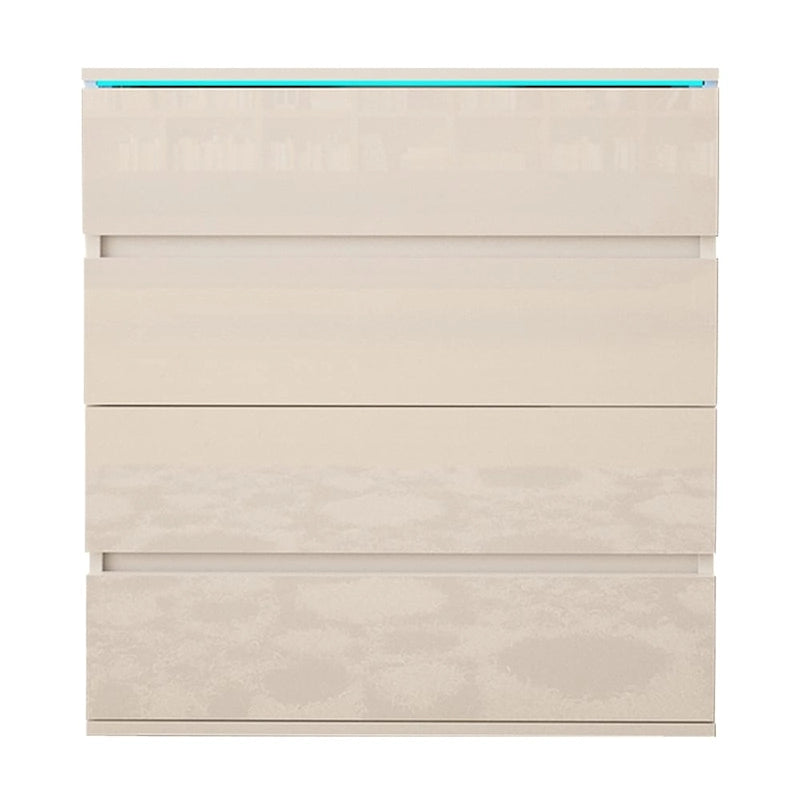 Commode 4 tiroirs laquée brillante avec éclairage LED Noir Gris Blanc