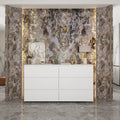 Commode double 6 tiroirs blanche, grand meuble de rangement pour chambre à coucher