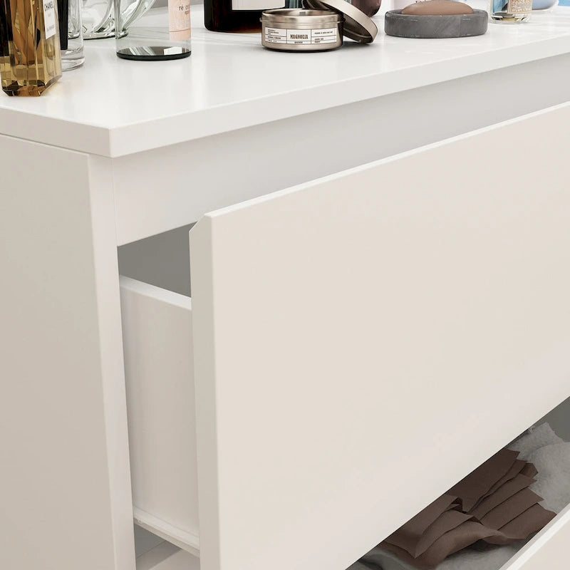 Commode double 6 tiroirs blanche, grand meuble de rangement pour chambre à coucher