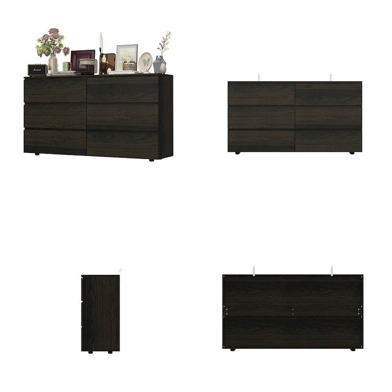 Commode double 6 tiroirs blanche, grand meuble de rangement pour chambre à coucher